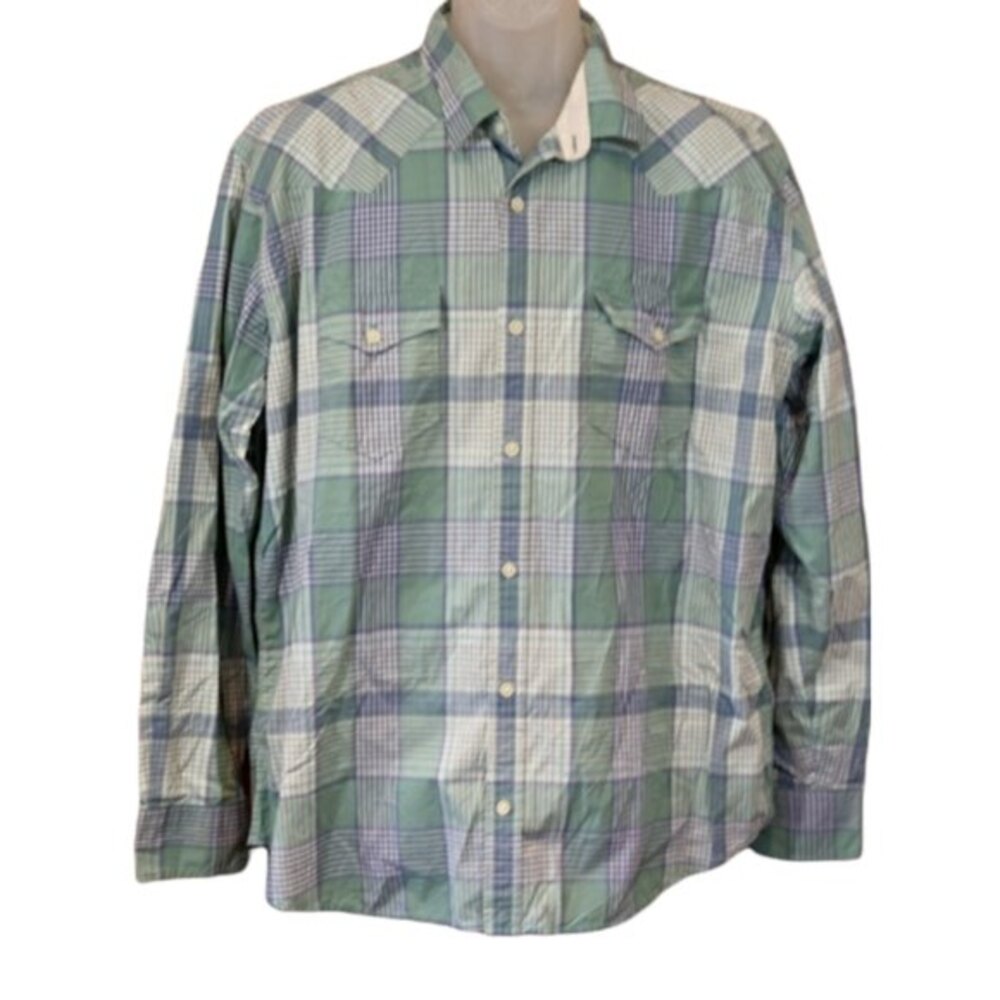 Lucky Brand Men’s Green Plaid Button-Down Shirt XXL Outdoors Casual Flannel Styl